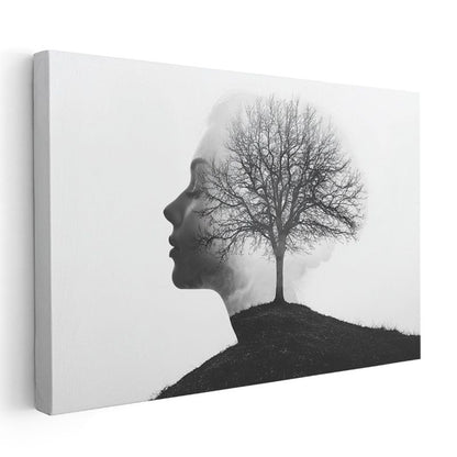 Akıl Ağacı - İnsan Silüetinde Kanvas Tablo