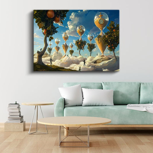 Zamanın Meyveleri - Havada Asılı Kum Saati Bahçeleri Kanvas Tablo