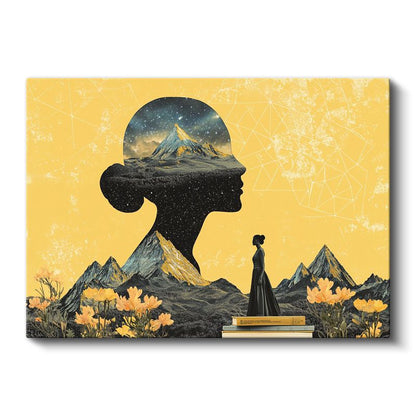 Kozmik Düşünce - Zihninde Dağlar Taşıyan Silüet Kanvas Tablo