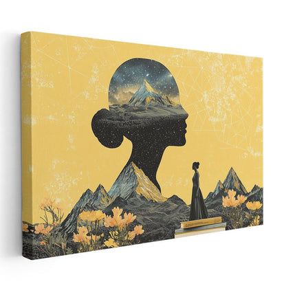 Kozmik Düşünce - Zihninde Dağlar Taşıyan Silüet Kanvas Tablo