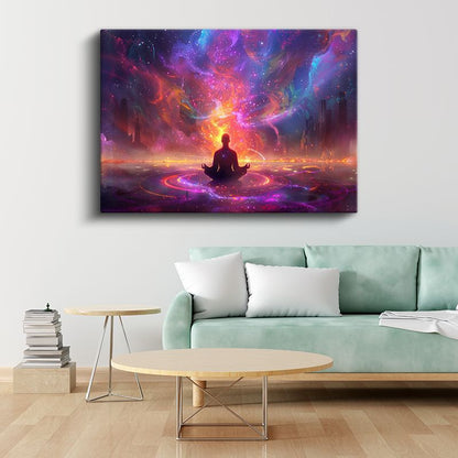Kozmik Meditasyon - Evrenle Bütünleşen Silüet Kanvas Tablo