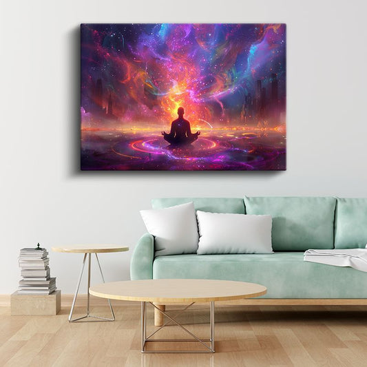 Kozmik Meditasyon - Evrenle Bütünleşen Silüet Kanvas Tablo