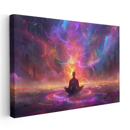 Kozmik Meditasyon - Evrenle Bütünleşen Silüet Kanvas Tablo