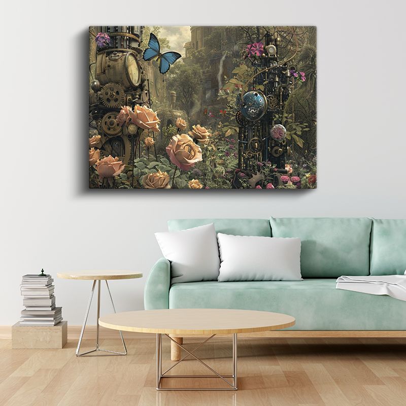 Mekanik Bahçe - Çarklar ve Kelebekler Dansı Kanvas Tablo