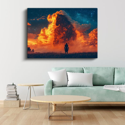 Ateş Atı - Alev Bulutlarından Doğan Efsanevi Varlık Kanvas Tablo