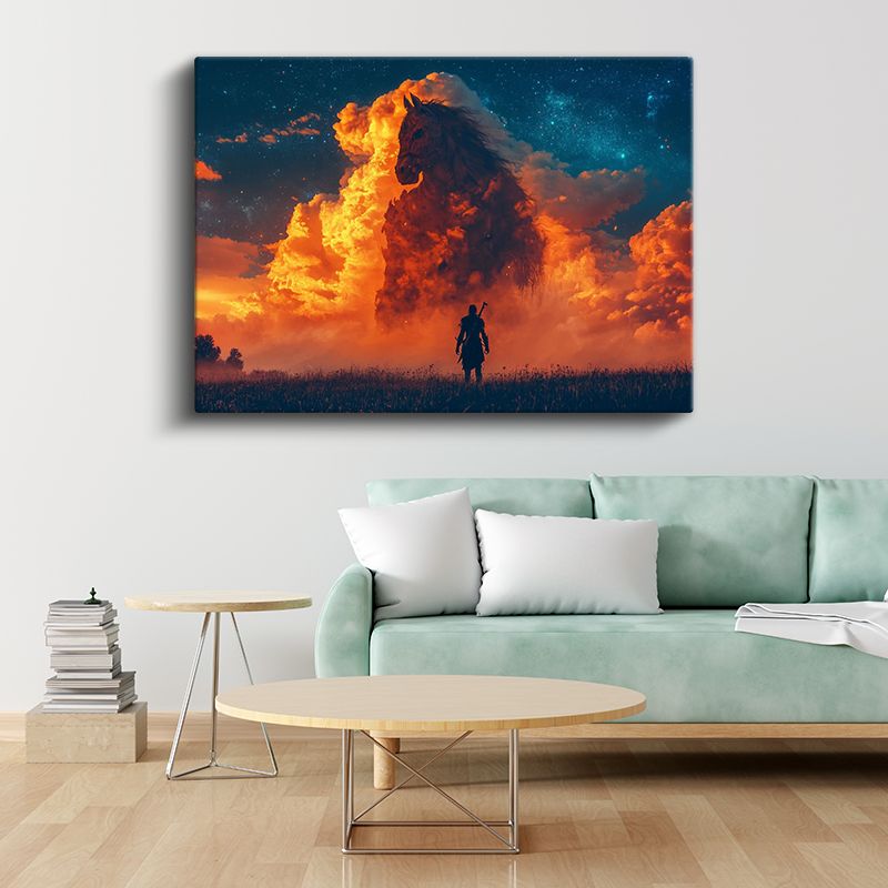 Ateş Atı - Alev Bulutlarından Doğan Efsanevi Varlık Kanvas Tablo