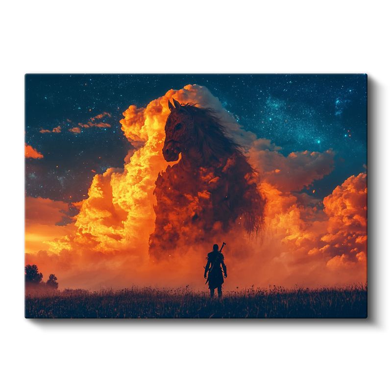 Ateş Atı - Alev Bulutlarından Doğan Efsanevi Varlık Kanvas Tablo