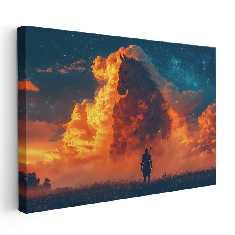 Ateş Atı - Alev Bulutlarından Doğan Efsanevi Varlık Kanvas Tablo