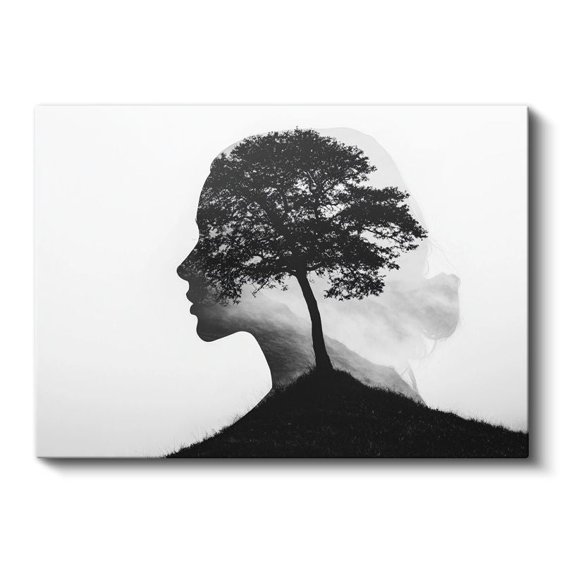 Zihin Ağacı - İnsan Profilinde Büyüyen Düşünce Dalları Kanvas Tablo