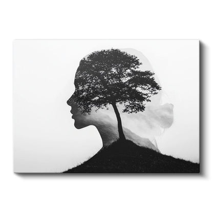 Zihin Ağacı - İnsan Profilinde Büyüyen Düşünce Dalları Kanvas Tablo