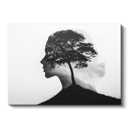 Zihin Ağacı - İnsan Profilinde Büyüyen Düşünce Dalları Kanvas Tablo