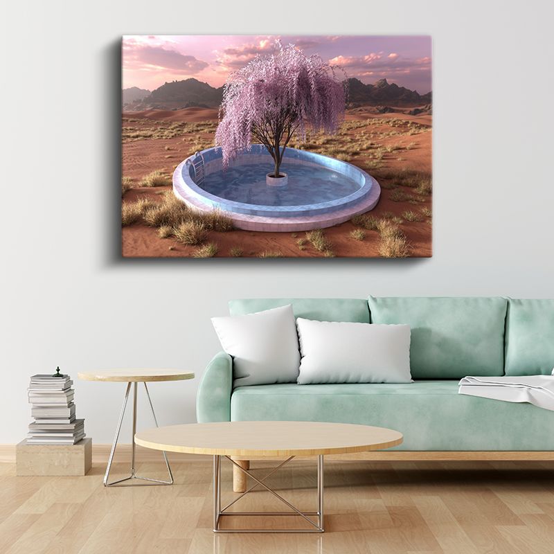 Çöl Vahası - Kurak Topraklarda Açan Pembe Yaşam Kanvas Tablo