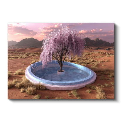 Çöl Vahası - Kurak Topraklarda Açan Pembe Yaşam Kanvas Tablo