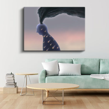 Düşünce Dumanı - İçsel Işıkları Taşıyan Zihin Portresi Kanvas Tablo