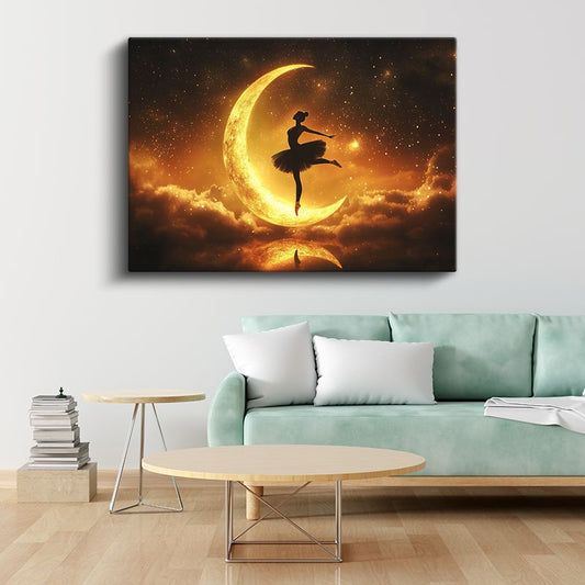 Ay Dansçısı - Gökyüzünün Altın Sahnesinde Zarif Silüet Kanvas Tablo