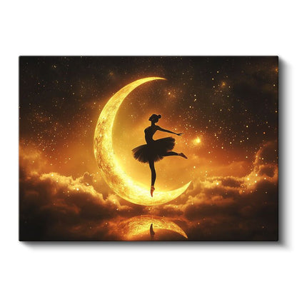 Ay Dansçısı - Gökyüzünün Altın Sahnesinde Zarif Silüet Kanvas Tablo