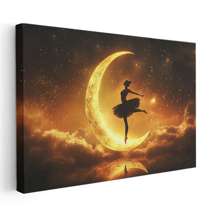 Ay Dansçısı - Gökyüzünün Altın Sahnesinde Zarif Silüet Kanvas Tablo