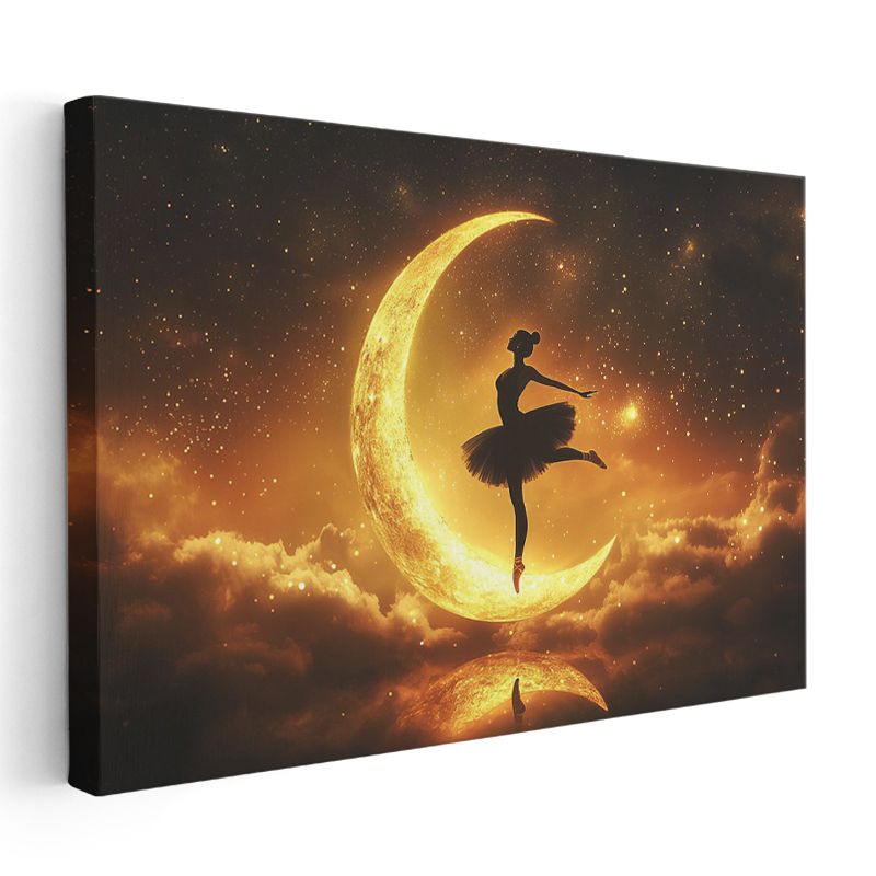 Ay Dansçısı - Gökyüzünün Altın Sahnesinde Zarif Silüet Kanvas Tablo