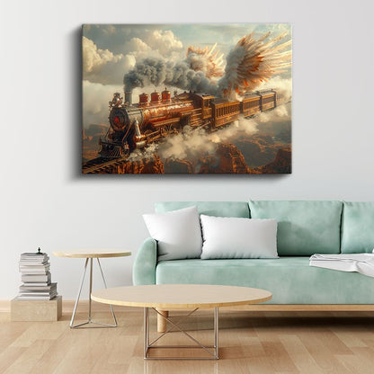 Gökyüzü Treni - Bulutlar Arasında Kanat Çırpan Yolculuk Kanvas Tablo