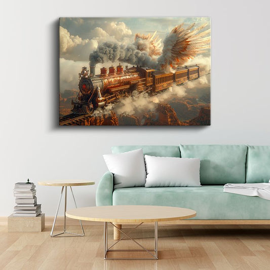 Gökyüzü Treni - Bulutlar Arasında Kanat Çırpan Yolculuk Kanvas Tablo