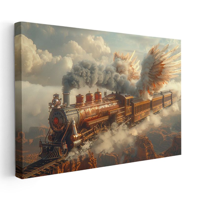 Gökyüzü Treni - Bulutlar Arasında Kanat Çırpan Yolculuk Kanvas Tablo