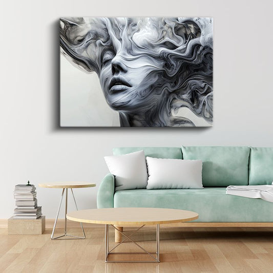 Akışkan Bilinç - Dalgalanan Çizgilerle Oluşan Kadın Portresi Kanvas Tablo