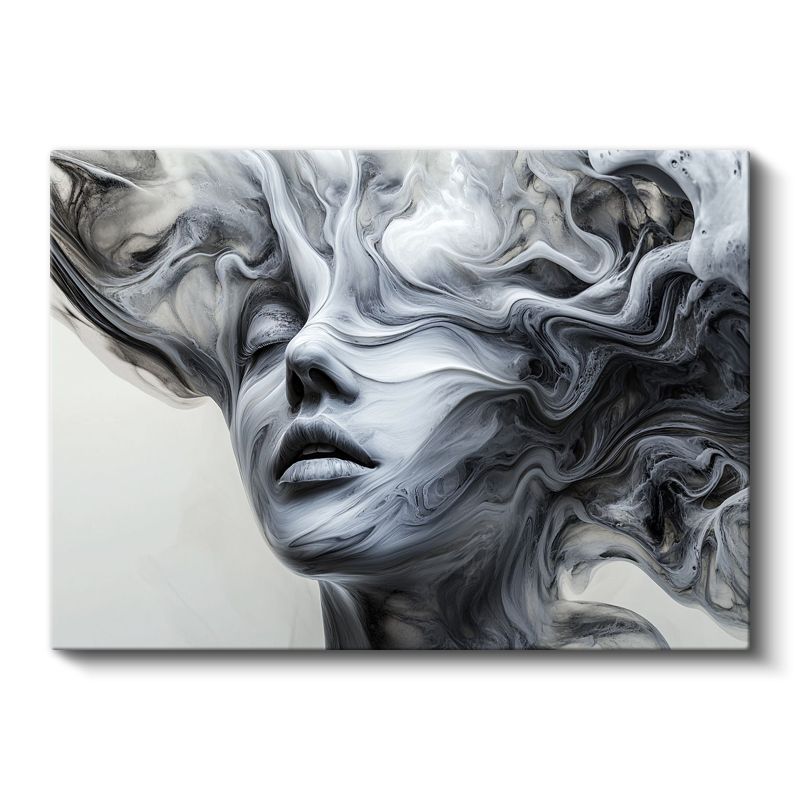 Akışkan Bilinç - Dalgalanan Çizgilerle Oluşan Kadın Portresi Kanvas Tablo
