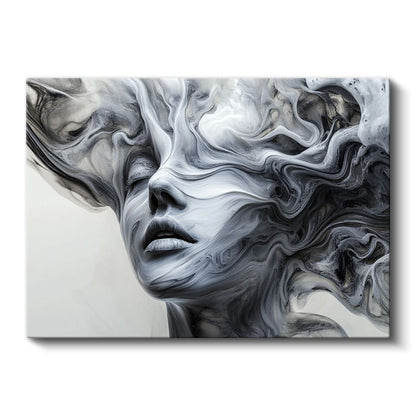 Akışkan Bilinç - Dalgalanan Çizgilerle Oluşan Kadın Portresi Kanvas Tablo