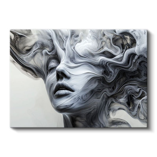 Akışkan Bilinç - Dalgalanan Çizgilerle Oluşan Kadın Portresi Kanvas Tablo