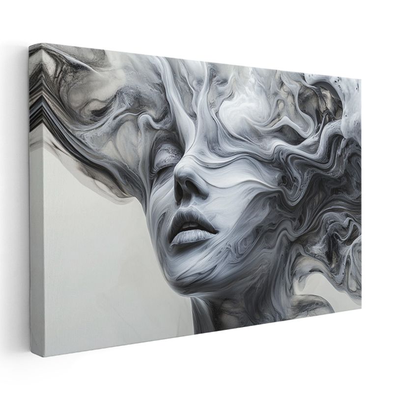 Akışkan Bilinç - Dalgalanan Çizgilerle Oluşan Kadın Portresi Kanvas Tablo