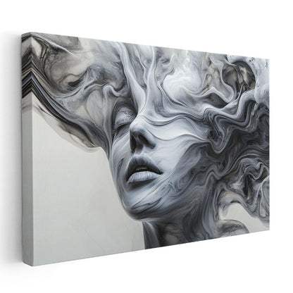 Akışkan Bilinç - Dalgalanan Çizgilerle Oluşan Kadın Portresi Kanvas Tablo
