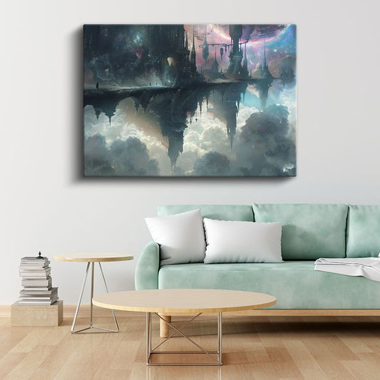 Gökyüzü Krallığı - Bulutların Üzerinde Asılı Duran Fantastik Şehir Kanvas Tablo