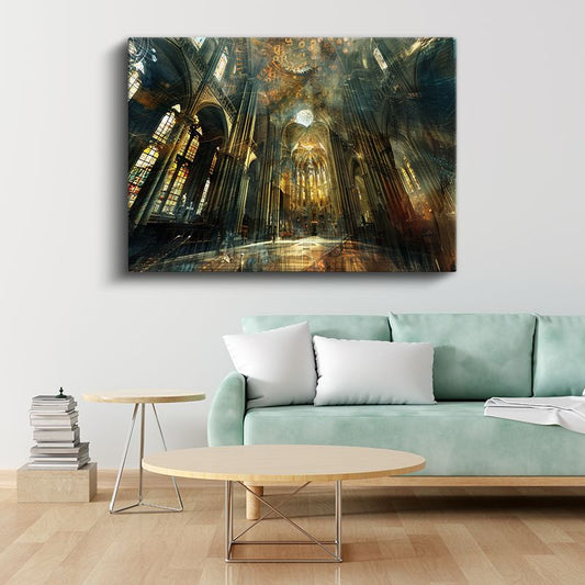 Boyutlar Arası Katedral - Işık Huzmeleriyle Dolu Mistik Mabet Kanvas Tablo