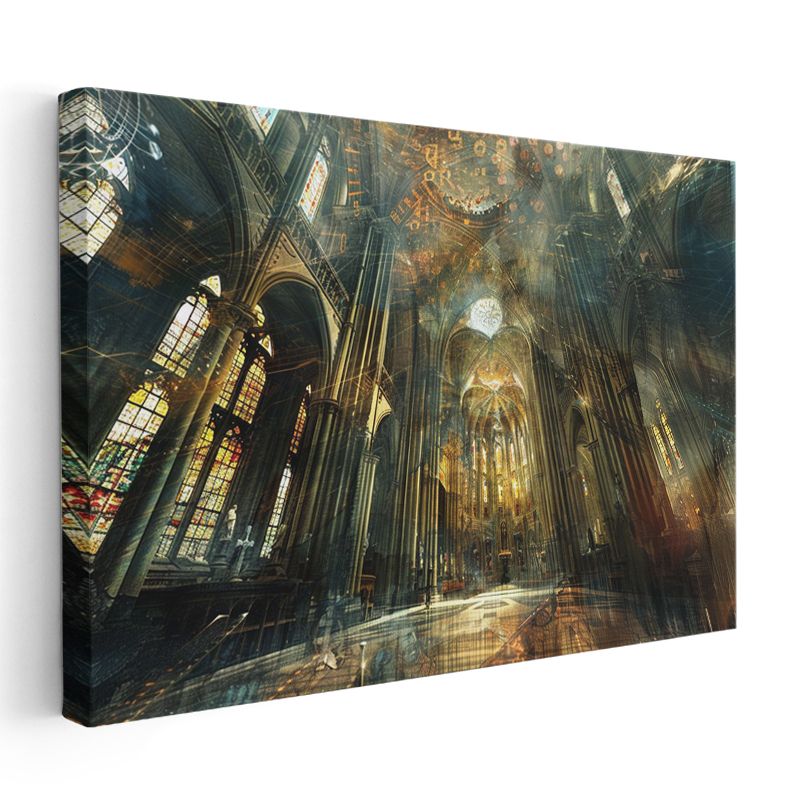 Boyutlar Arası Katedral - Işık Huzmeleriyle Dolu Mistik Mabet Kanvas Tablo