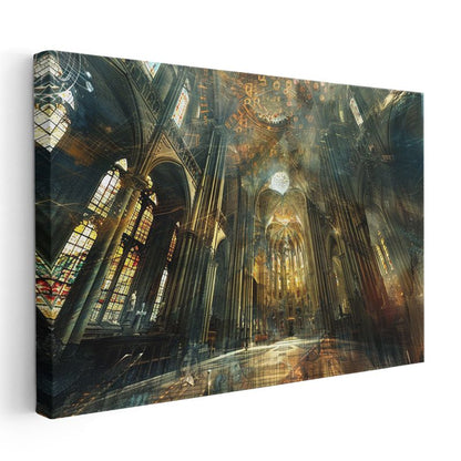Boyutlar Arası Katedral - Işık Huzmeleriyle Dolu Mistik Mabet Kanvas Tablo