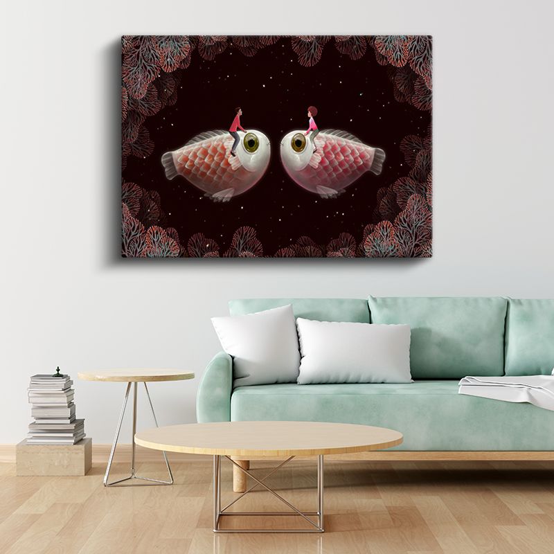 Yıldız Balıkları - Karşılıklı Duran Balıklar Üzerindeki Aşıklar Kanvas Tablo