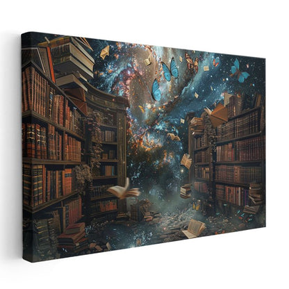 Kozmik Kütüphane - Kitaplar Arasında Uçuşan Kelebeklerle Evrenin Sırları Kanvas Tablo