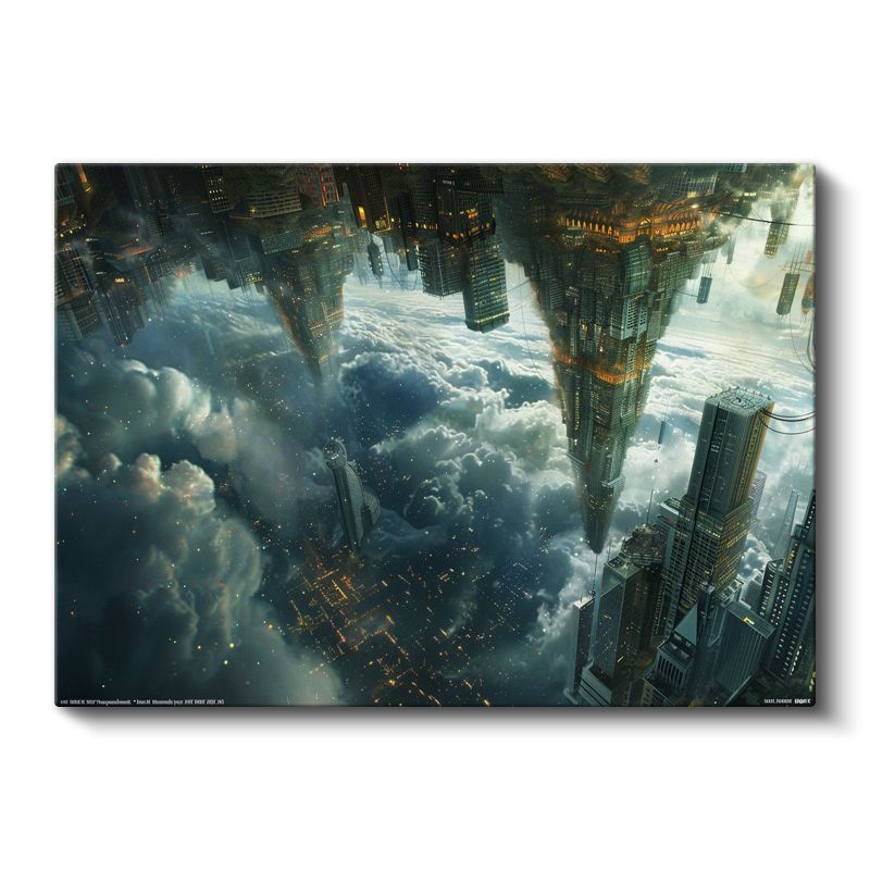 Yerçekimsiz Metropol - Bulutların Üzerinde Asılı Duran Şehir Silueti Kanvas Tablo