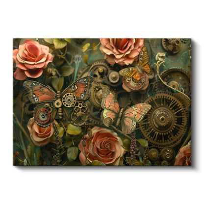 Mekanik Metamorfoz - Çarklar ve Dişlilerden Oluşan Kelebek Bahçesi Kanvas Tablo