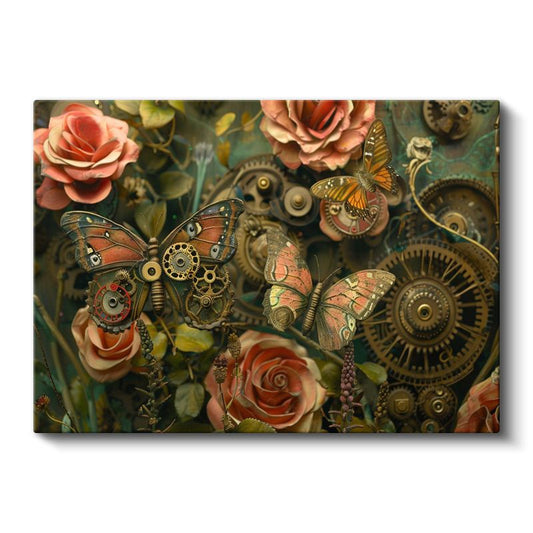 Mekanik Metamorfoz - Çarklar ve Dişlilerden Oluşan Kelebek Bahçesi Kanvas Tablo