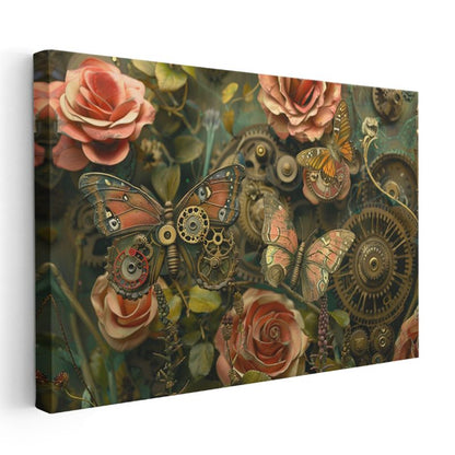Mekanik Metamorfoz - Çarklar ve Dişlilerden Oluşan Kelebek Bahçesi Kanvas Tablo