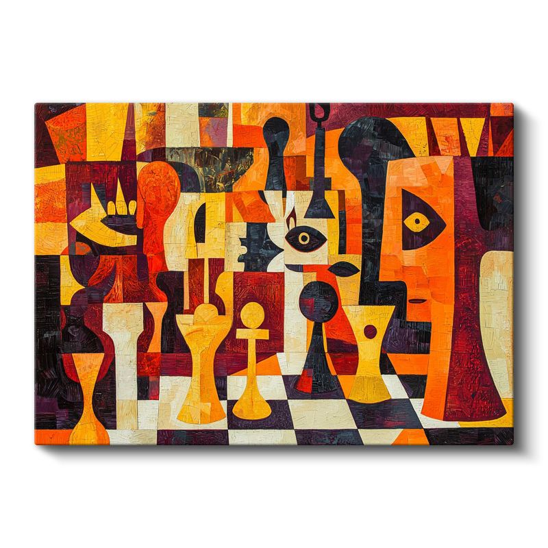 Zihin Satranç Tahtası - Geometrik Formlarla Soyutlanmış Yüzler Kanvas Tablo