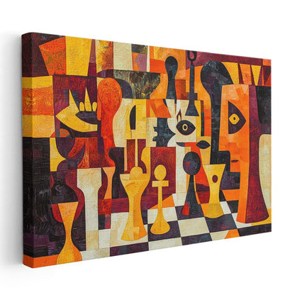 Zihin Satranç Tahtası - Geometrik Formlarla Soyutlanmış Yüzler Kanvas Tablo