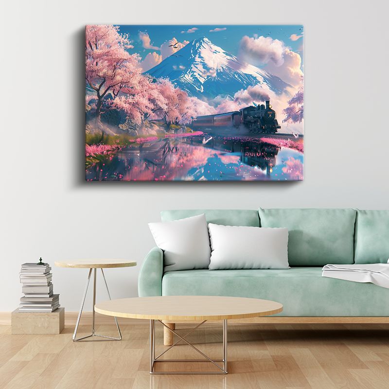 Rüya Treni - Kiraz Çiçekleri Arasında Mistik Yolculuk Kanvas Tablo