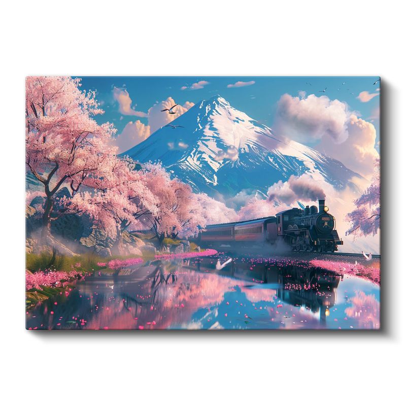 Rüya Treni - Kiraz Çiçekleri Arasında Mistik Yolculuk Kanvas Tablo