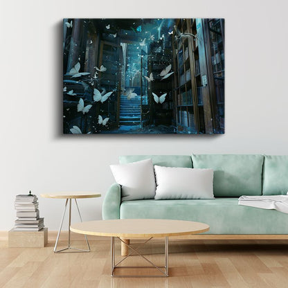 Bilgelik Kanatları - Kütüphanede Dans Eden Kelebekler Kanvas Tablo