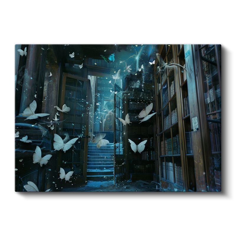 Bilgelik Kanatları - Kütüphanede Dans Eden Kelebekler Kanvas Tablo