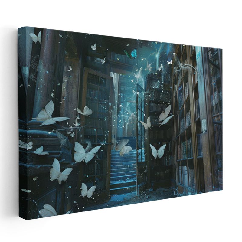 Bilgelik Kanatları - Kütüphanede Dans Eden Kelebekler Kanvas Tablo