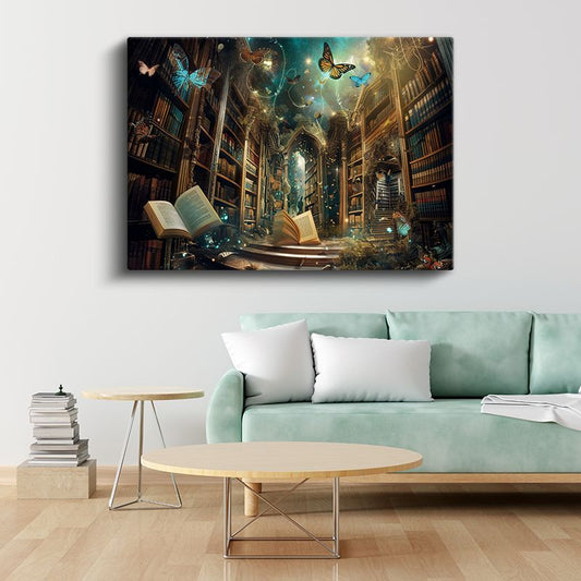 Bilgeliğin Büyüsü - Uçuşan Kitapların Sırrı Kanvas Tablo