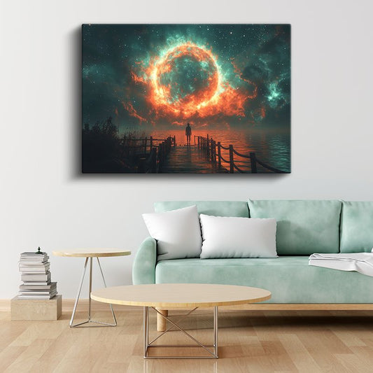 Kozmik Portal - İskelede Bekleyen Yalnız Figür Kanvas Tablo